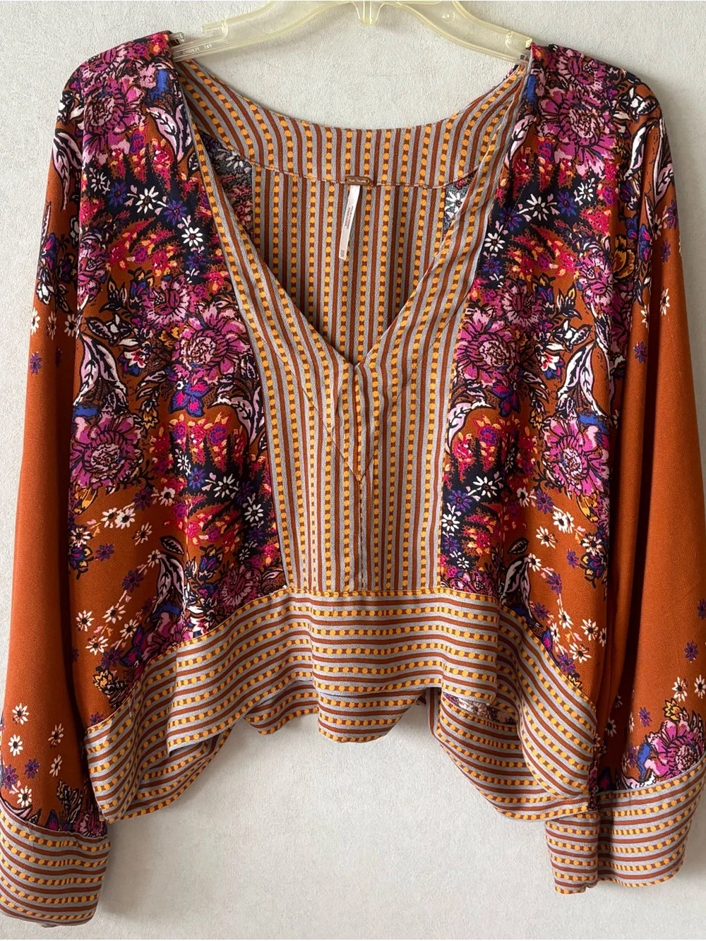 Free People Rust Floral V-Neck Tunic with Pink Accents XS